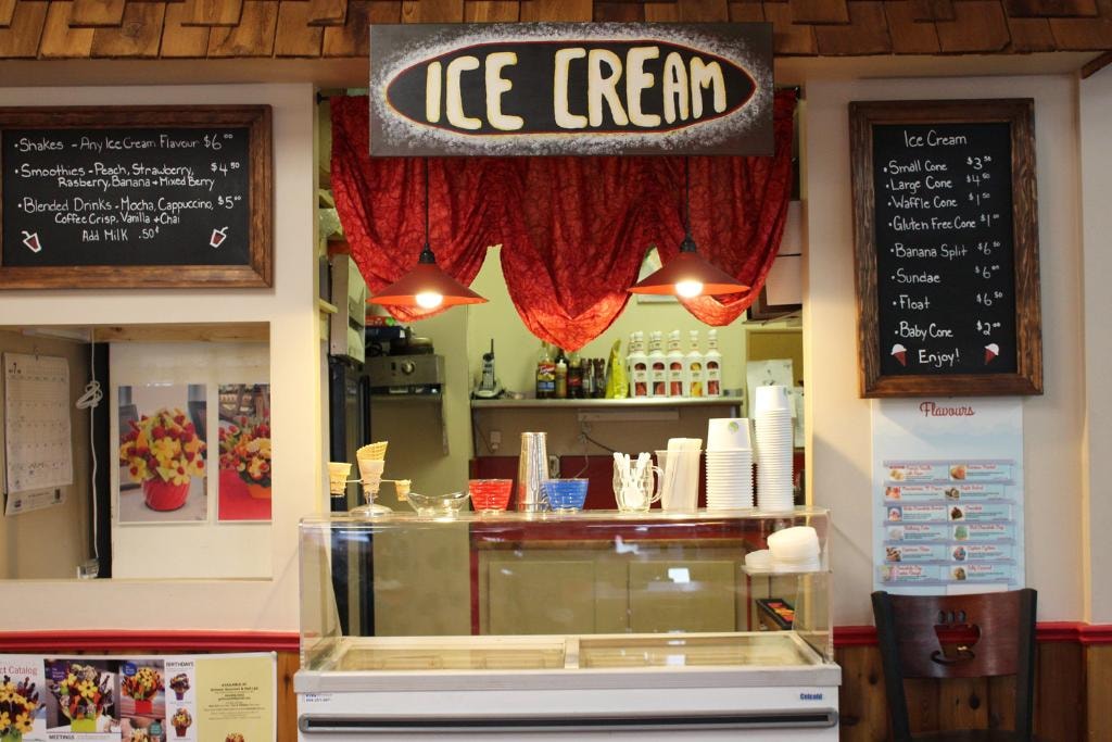 Ice cream counter at Grimm's Deli, Pemberton BC